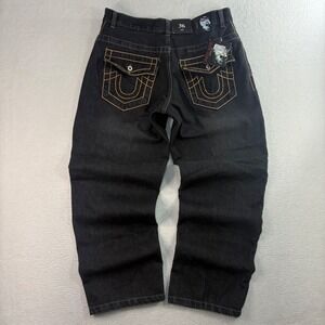 Y2K Red Ape Baggy Jeans Men 36x32 Black Embroidered Loose Straight Relaxed NWT